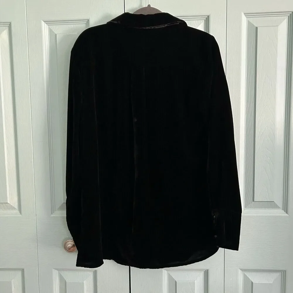 Vtg Spanner Black Velvet‎ Button Up Blouse 8 Whimsigoth Witchy 90s Y2K Gothic - Picture 9 of 10